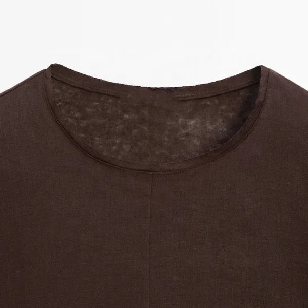 New Hot Selling High Quality Women's Cotton Linen Shirt Casual Drop Sleeve Flax Clothing Drawstring Blouse Top - Image 3