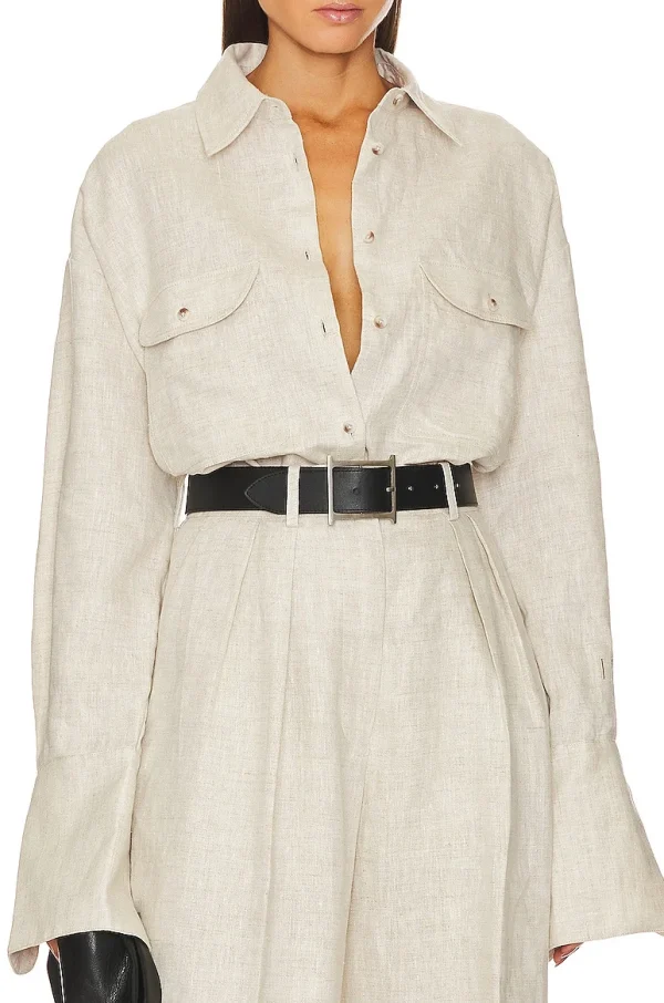 New Arrival 100% Organic Linen Shirts Breast Flap Pockets With Button Closure Women Shirts - Image 3