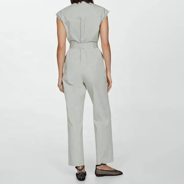 High Quality Summer Elegant Ladies Button Cotton Linen Jumpsuit for Women Sleeveless Bodysuit With Belt - Image 2