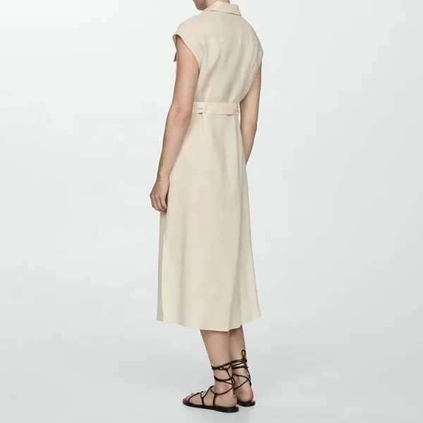 Clothing Women's Shirt Collar Sleeveless Single Breasted Temperament Long Dress 100% Cotton Linen Maxi Dresses - Image 3