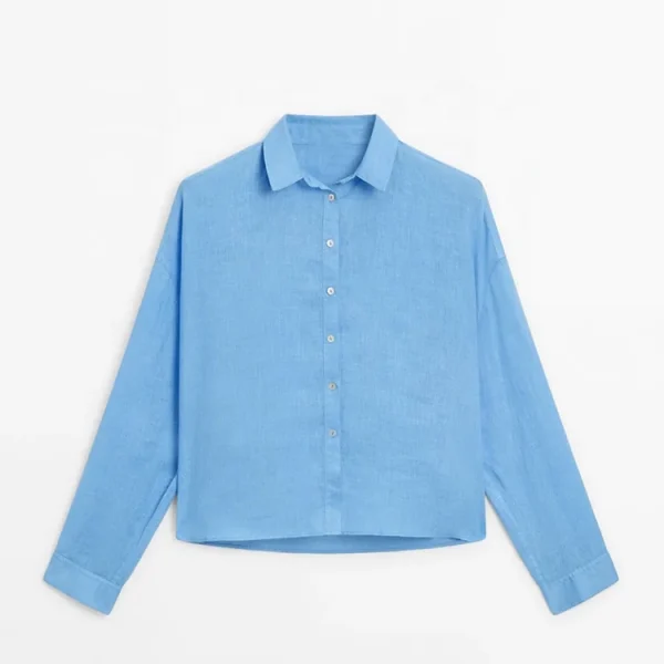 Spring Autumn Casual New Design Women Shirt Solid Color Long Sleeve 100% Cotton Linen Lady's Tops Blouse Shirts - Image 2