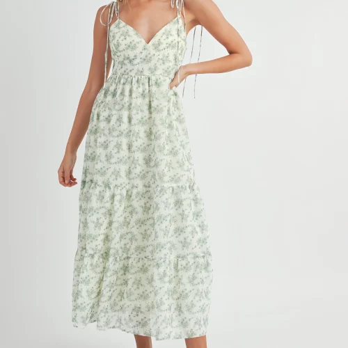 Design Women Summer 2025 Midi Dress Vacation Floral Halter Strap Spring Casual Beach Long Flowy Sundress