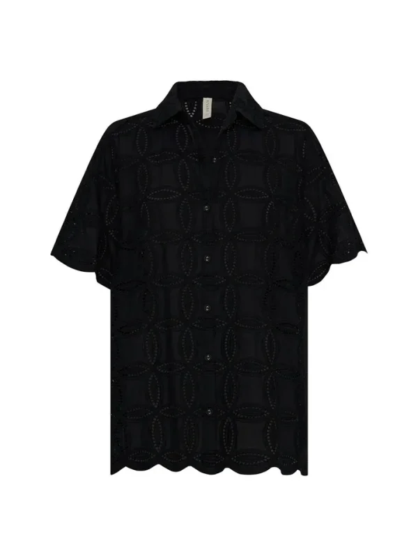 New Arrival Women Black Hollow Short Sleeve Shirt Stylish Casual Vacation Chic Blouse - Image 5