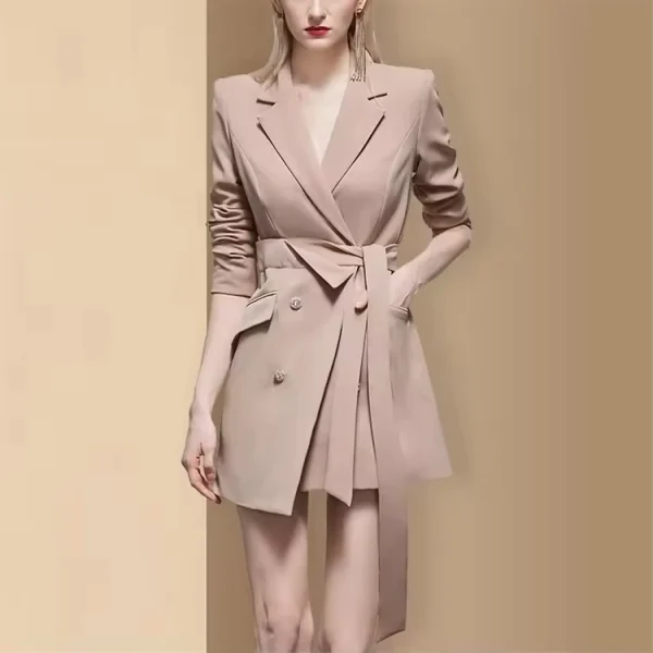 Solid Color Skinny Long Sleeve Double-Breasted Irregular Khaki Casual Jacket Blazers - Image 2