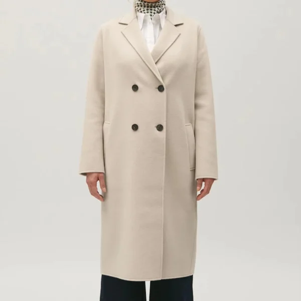 Luxury Elegant Women Long Coat Double Breasted Casual Trench Coat Simple Beige Coat for Women - Image 4