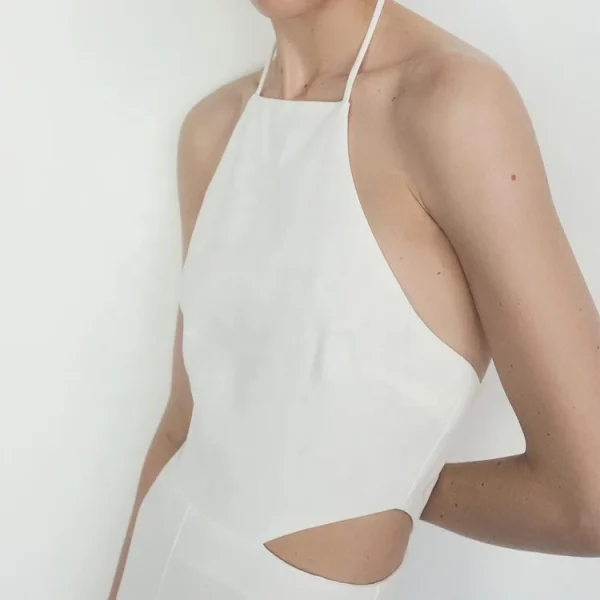 New Design Summer Elegant Modest Ladies Halter Sleeveless Linen Jumpsuit for Women - Image 5
