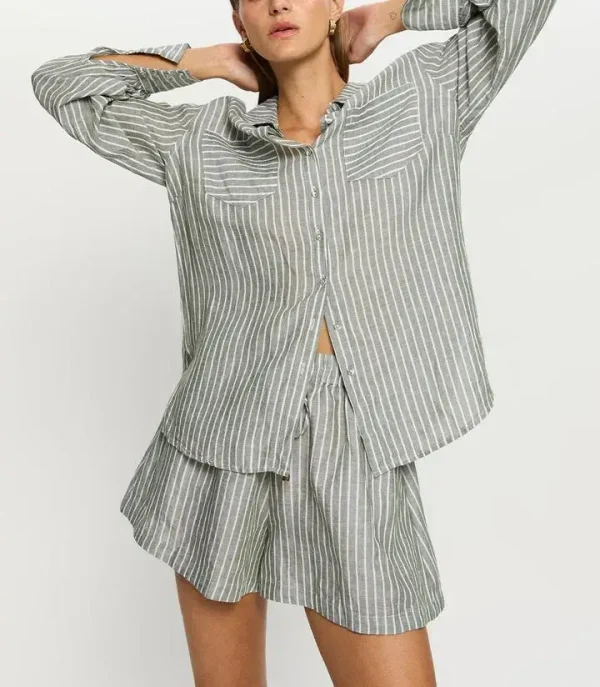 Trendy Women Striped Long Sleeve Shirt Loose Chic Daily Wear Hot Selling Fast Blouse - Image 3