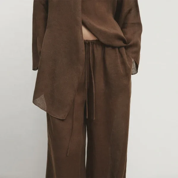 New Design Women's Cotton Linen Blend Soft Floor-length Pants Breathable Lightweight Large Size Straight Trousers - Image 4