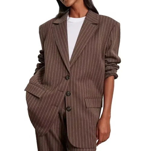 Ladies Officewear Striped Oversized Blazer Women Sustainable Blazer Suits