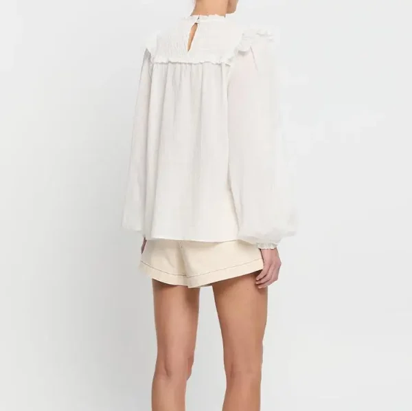 Sophisticated Best Seller the Delicate Folds on the Chest and the Lace Patchwork Design Lantern Sleeves Cotton Shirt - Image 5