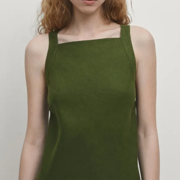 Clothing Solid Color square Neckline Sleeveless Loose Maxi Dress Summer Casual Women's Cotton Linen Dresses - Image 4