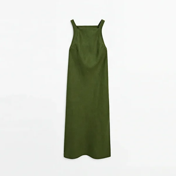 Clothing Solid Color square Neckline Sleeveless Loose Maxi Dress Summer Casual Women's Cotton Linen Dresses - Image 5