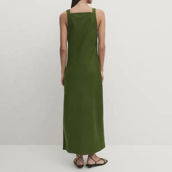Clothing Solid Color square Neckline Sleeveless Loose Maxi Dress Summer Casual Women's Cotton Linen Dresses - Image 3
