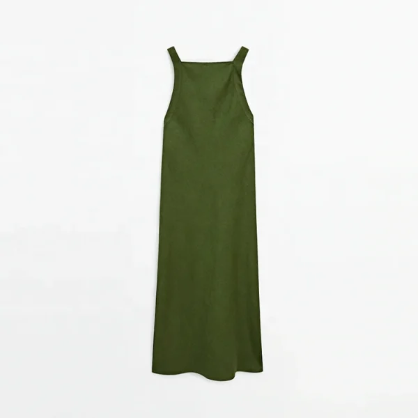 Clothing Solid Color square Neckline Sleeveless Loose Maxi Dress Summer Casual Women's Cotton Linen Dresses - Image 6